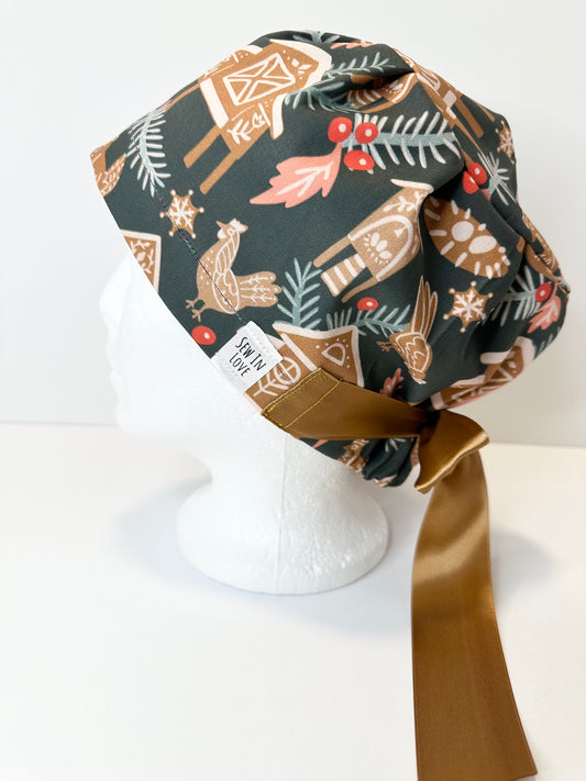 NOT LINED- Gingerbread Chickens: Euro-Style Scrub Cap