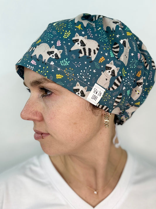 Toggle Back- Ornery Racoons: Euro-Style Scrub Cap