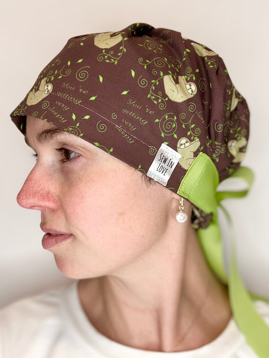 Ribbon Back-Sleepy Sloths: Euro-Style Scrub Cap