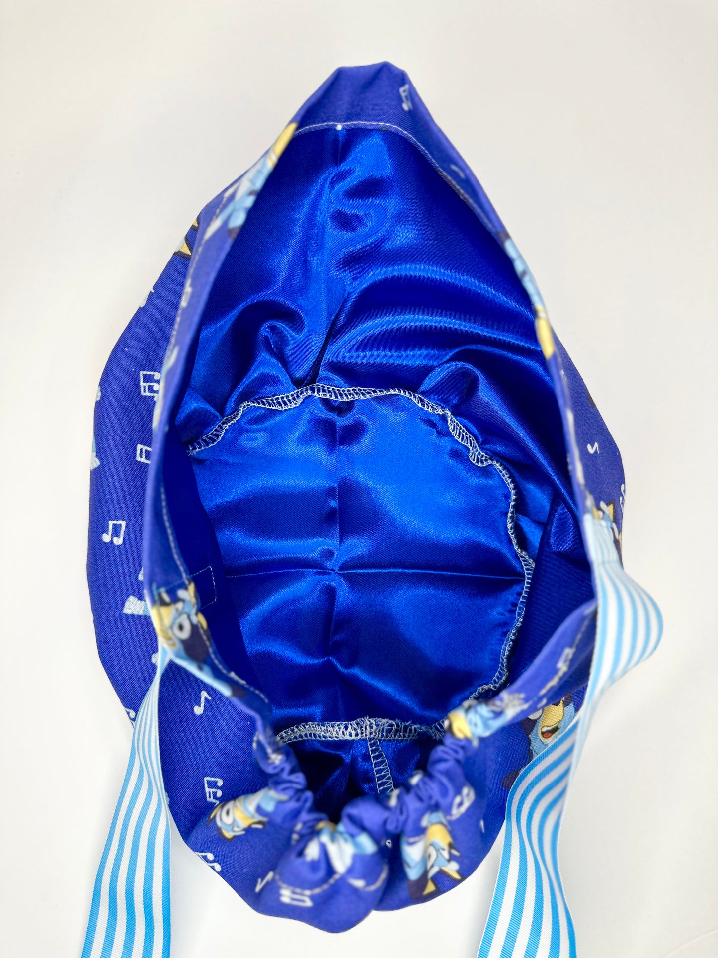 Ribbon Back-Musical Bluey (Striped Ribbon): Euro-Style Scrub Cap