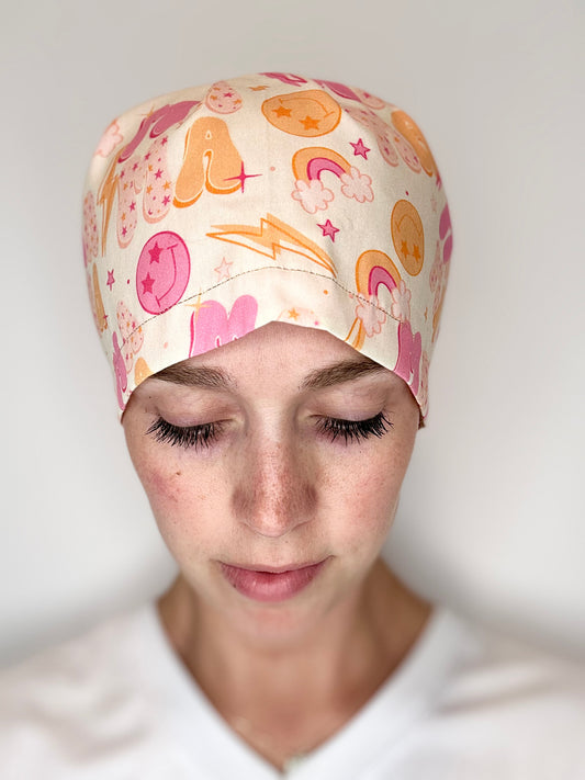 Toggle Back- Bubble Letter MAMA: Euro-Style Scrub Cap