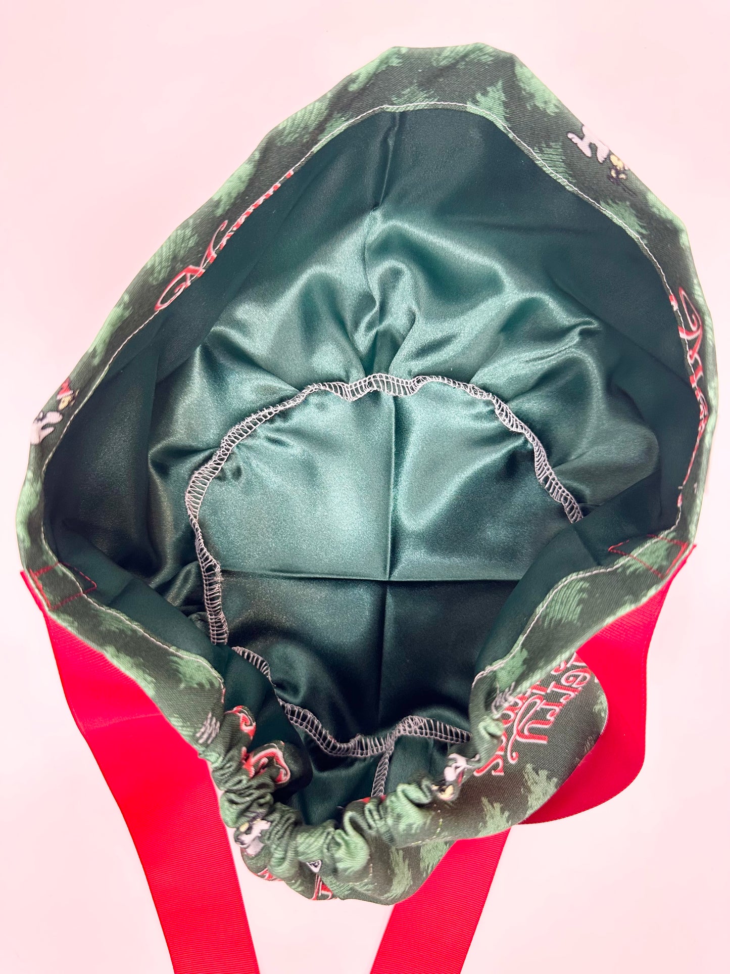 Ribbon Back- Merry Christmas Snoopy: Euro-Style Scrub Cap