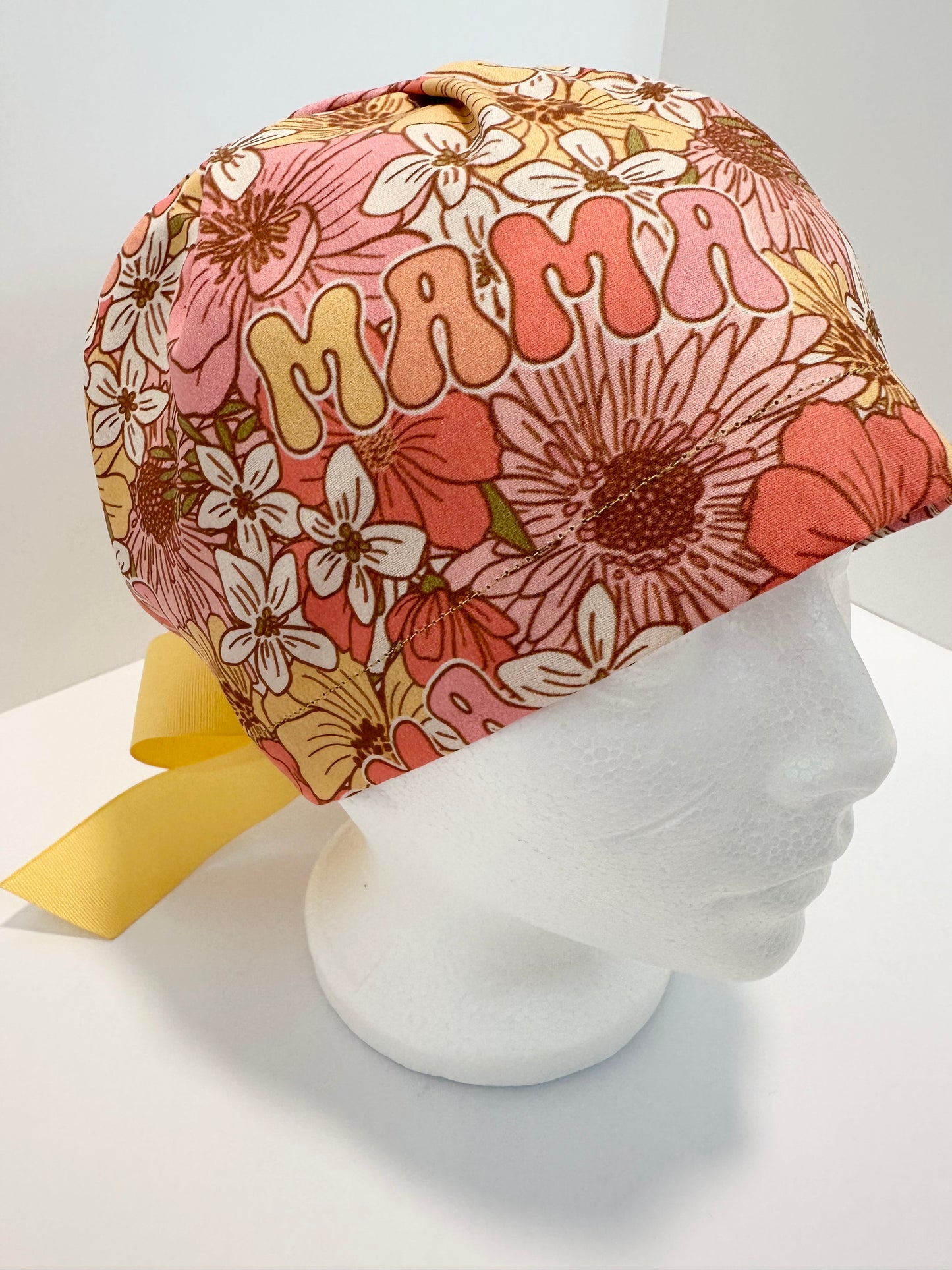 SATIN LINED- Floral MAMA: Euro-Style Scrub Cap