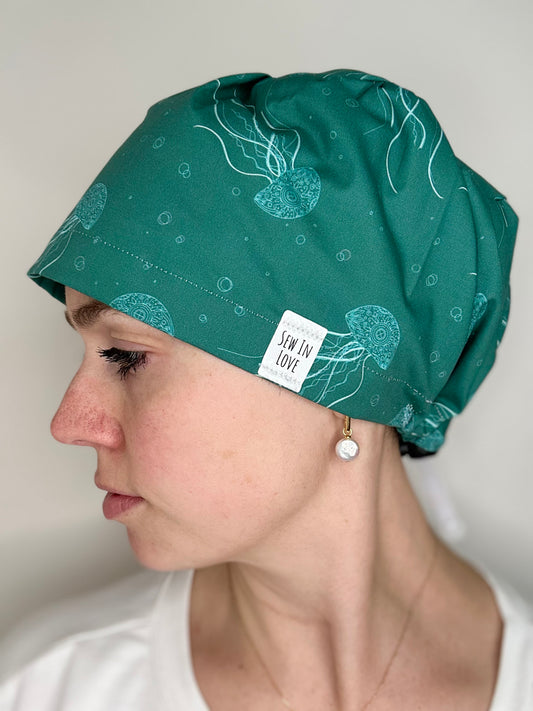Toggle Back- Mandala Jellyfish: Euro-Style Scrub Cap
