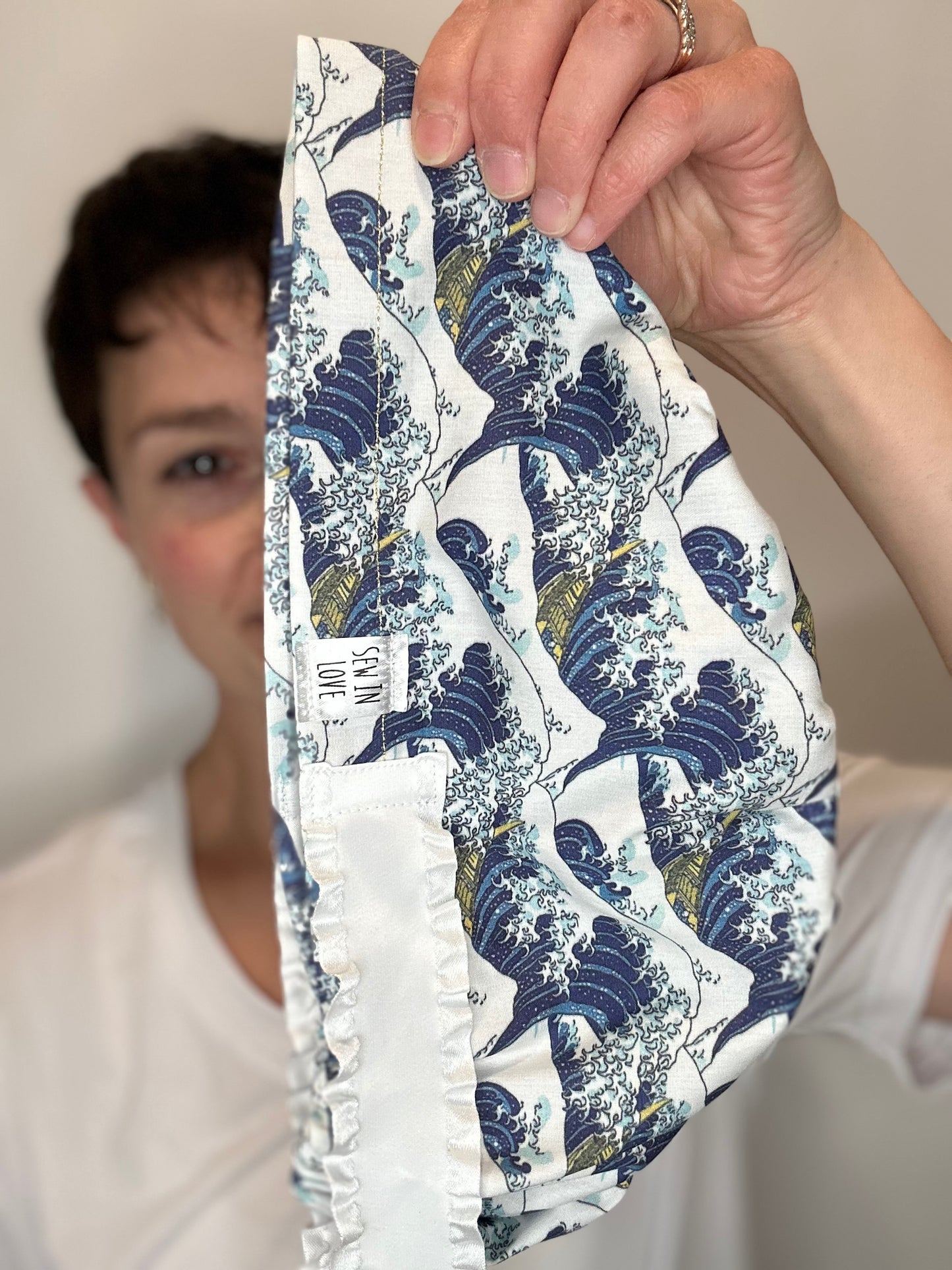 Ribbon Back-The Great Wave: Euro-Style Scrub Cap