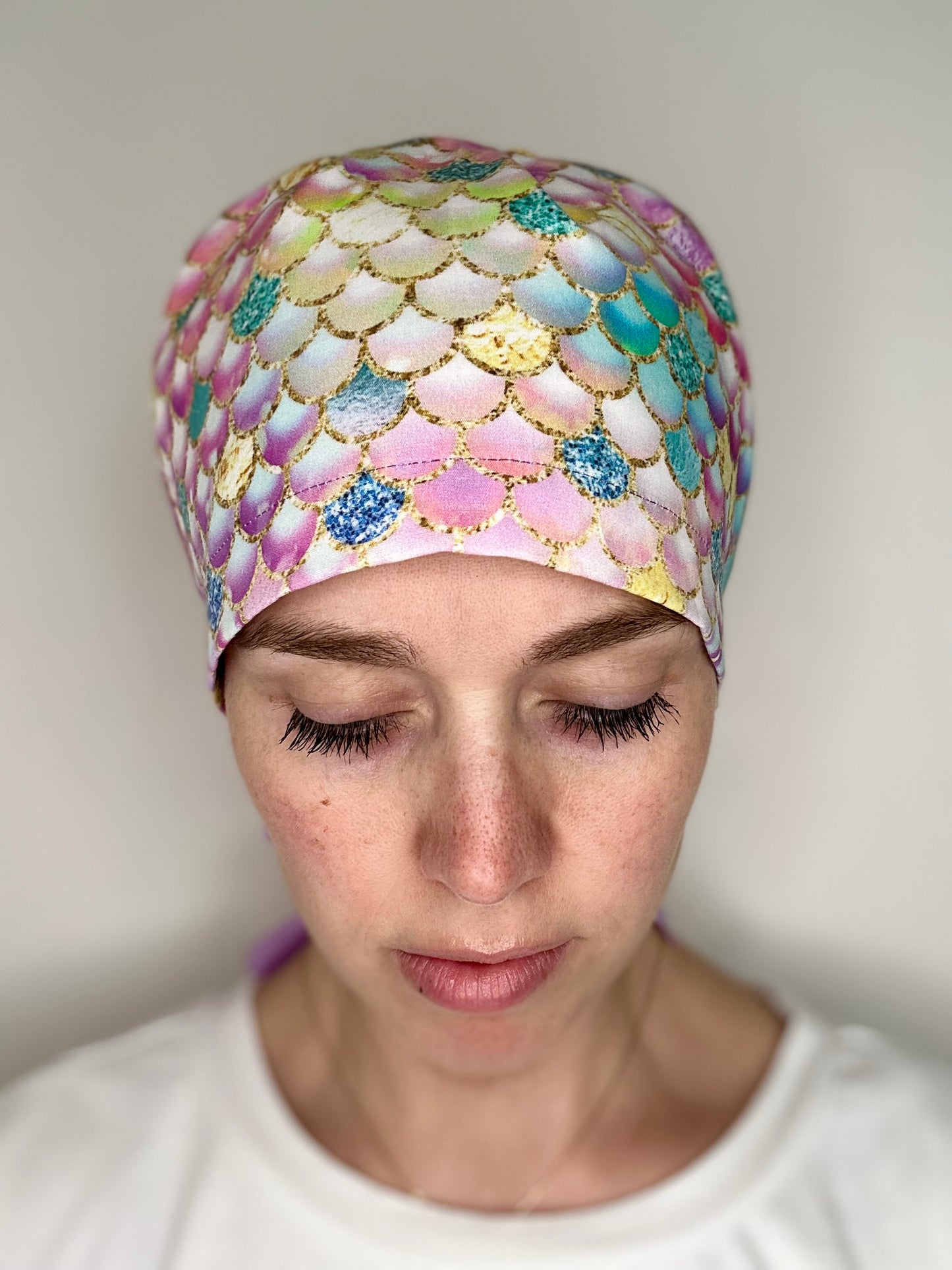Ribbon Back- Sparkly Mermaid: Euro-Style Scrub Cap