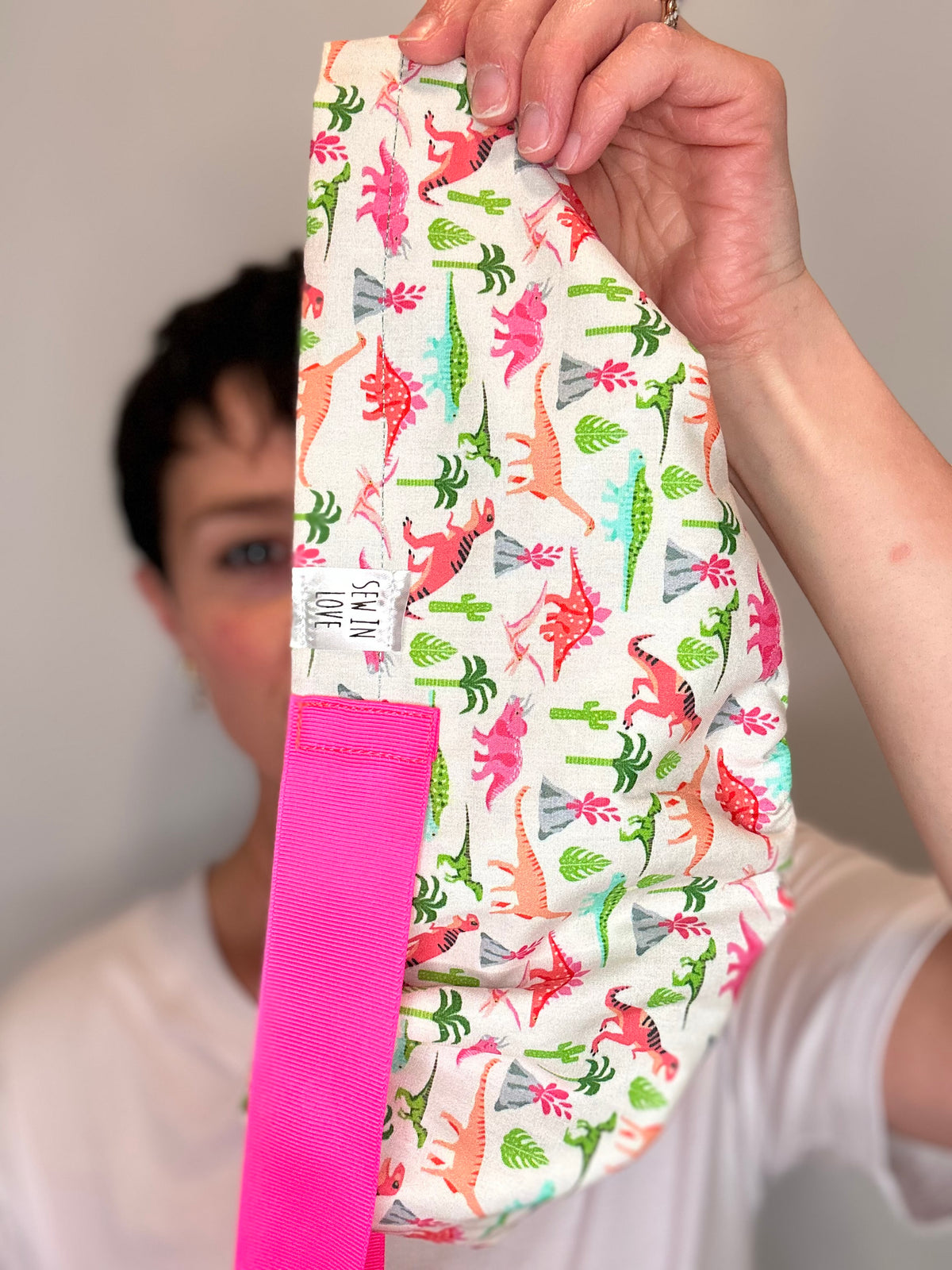 Ribbon Back-Lady Dinos: Euro-Style Scrub Cap