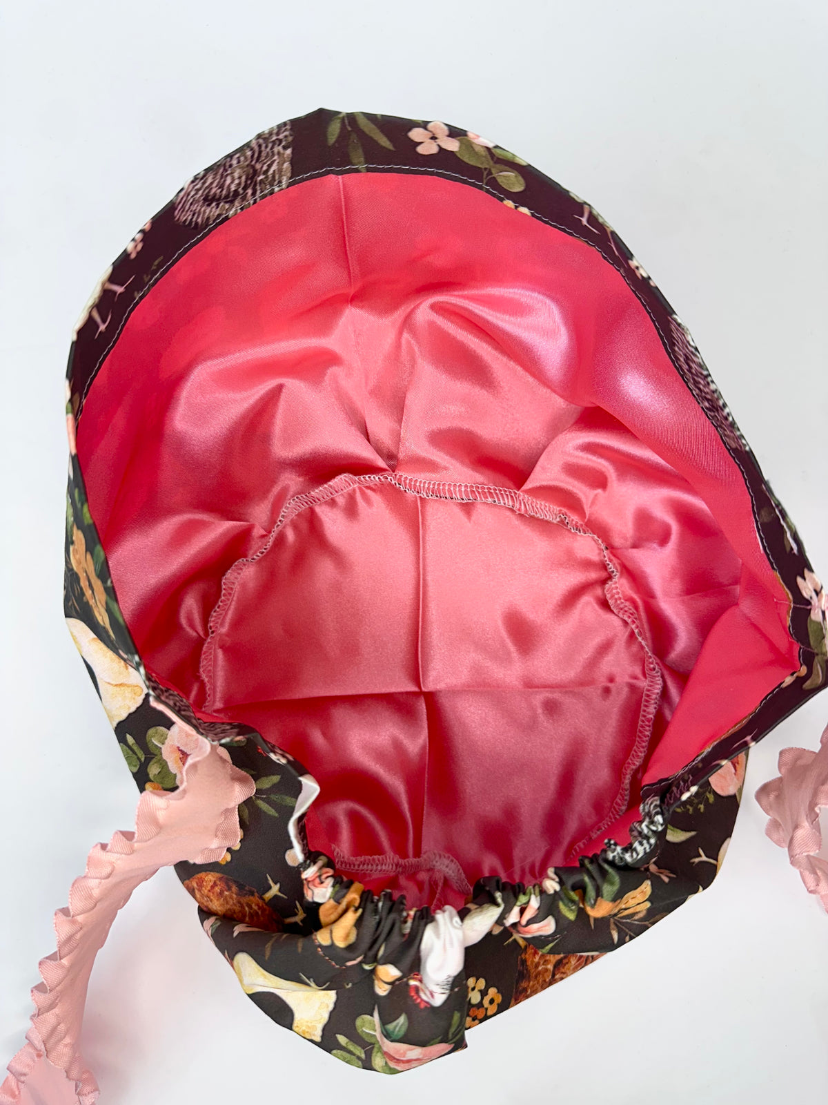 Ribbon Back- Floral Chickens: Euro-Style Scrub Cap