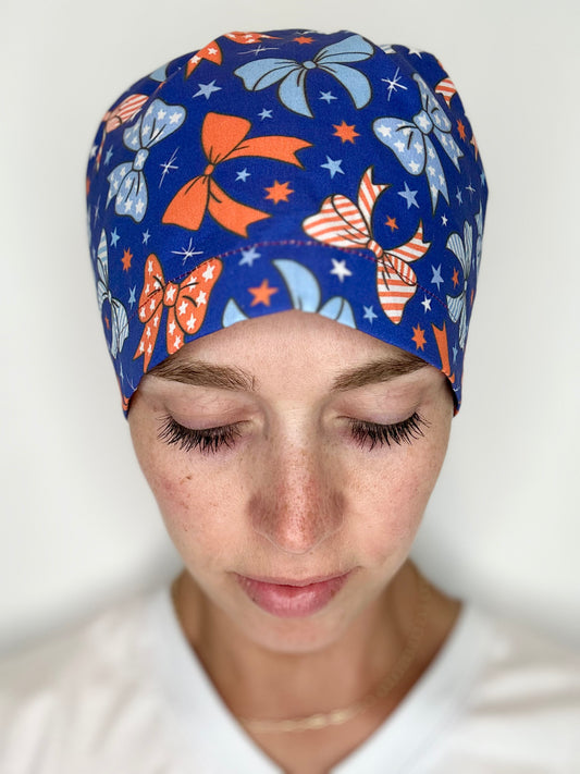 Toggle Back- Star-Spangled Bows: Euro-Style Scrub Cap