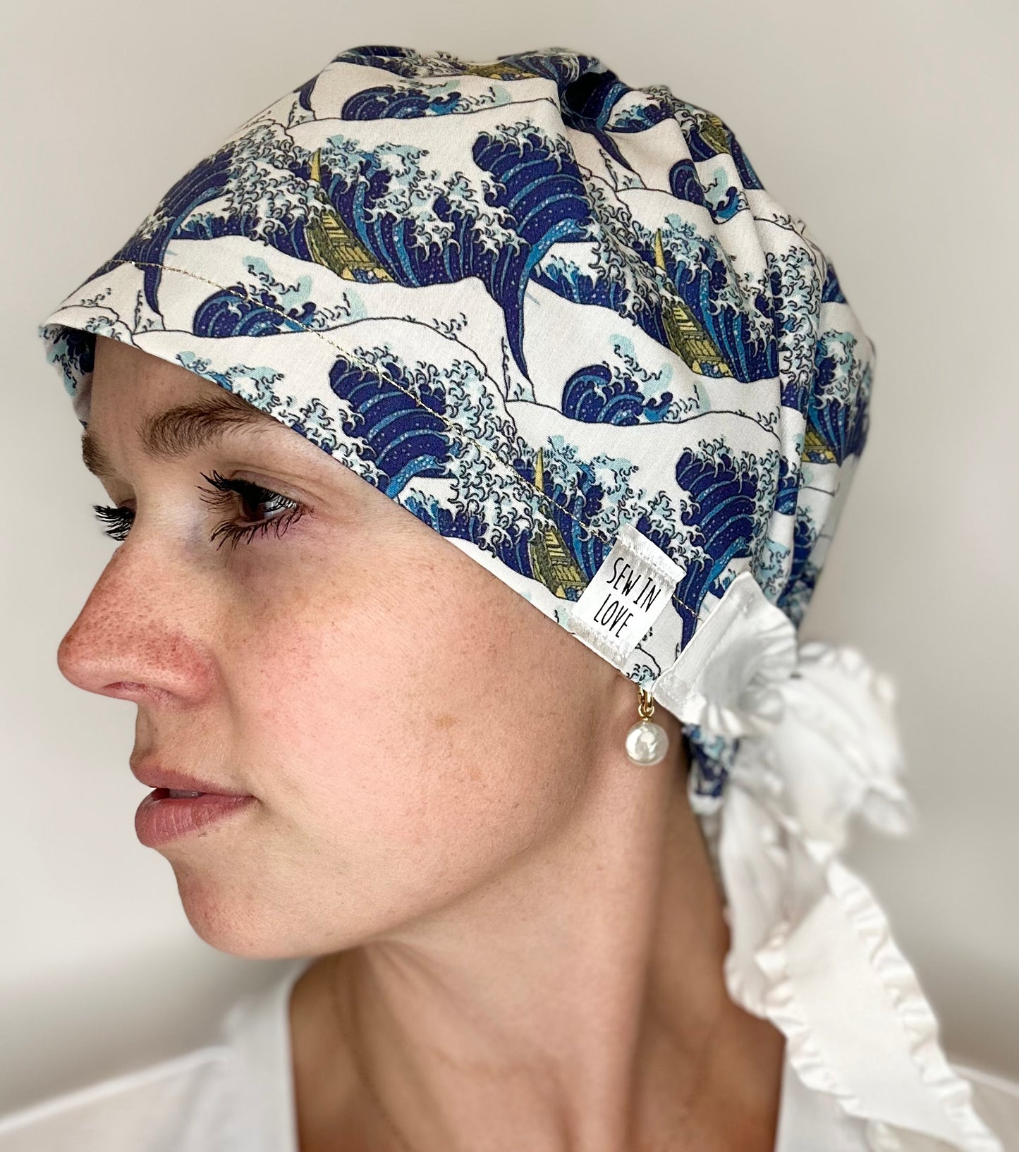 Ribbon Back-The Great Wave: Euro-Style Scrub Cap