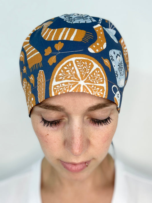 Ribbon Back- Autumn Tea Party: Euro-Style Scrub Cap