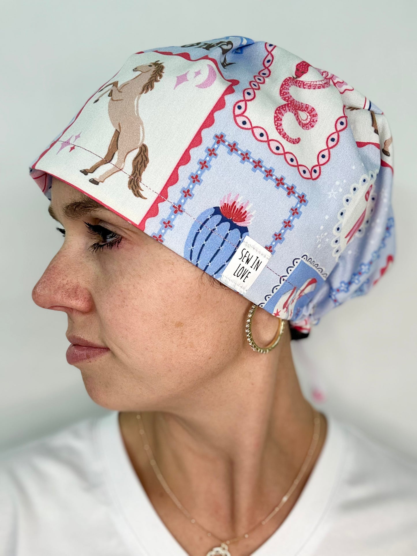 Toggle Back - Cowgirl Postage: Euro-Style Scrub Cap