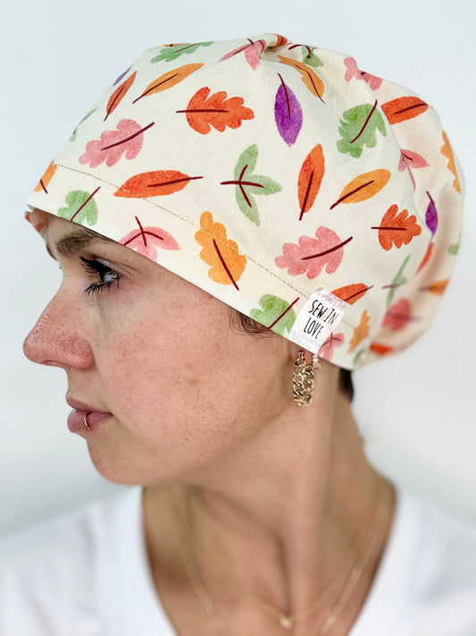 Toggle Back- Happy Leaves: Euro-Style Scrub Cap