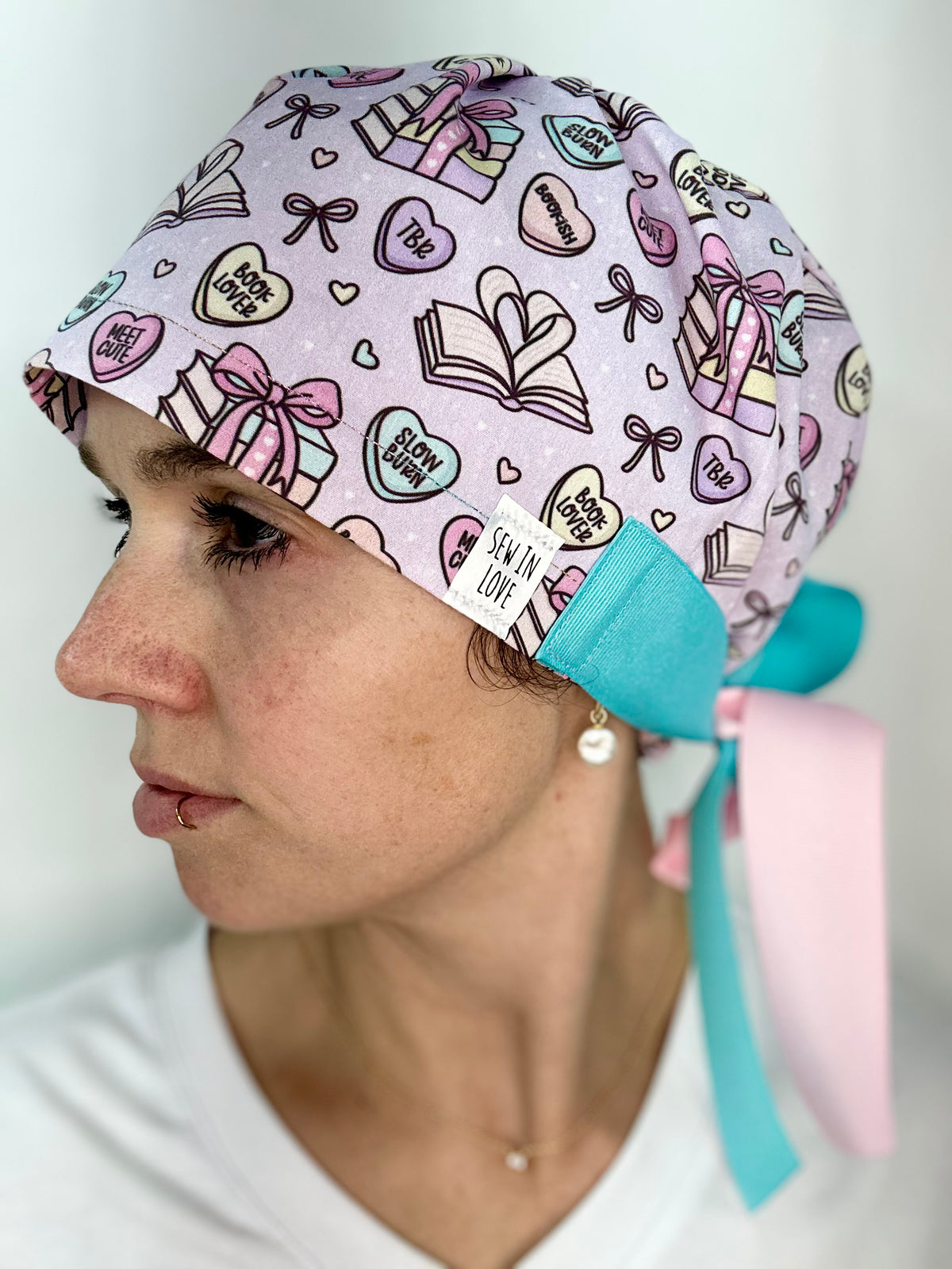 Ribbon Back- Book Lovers (Mismatched Ribbons): Euro-Style Scrub Cap