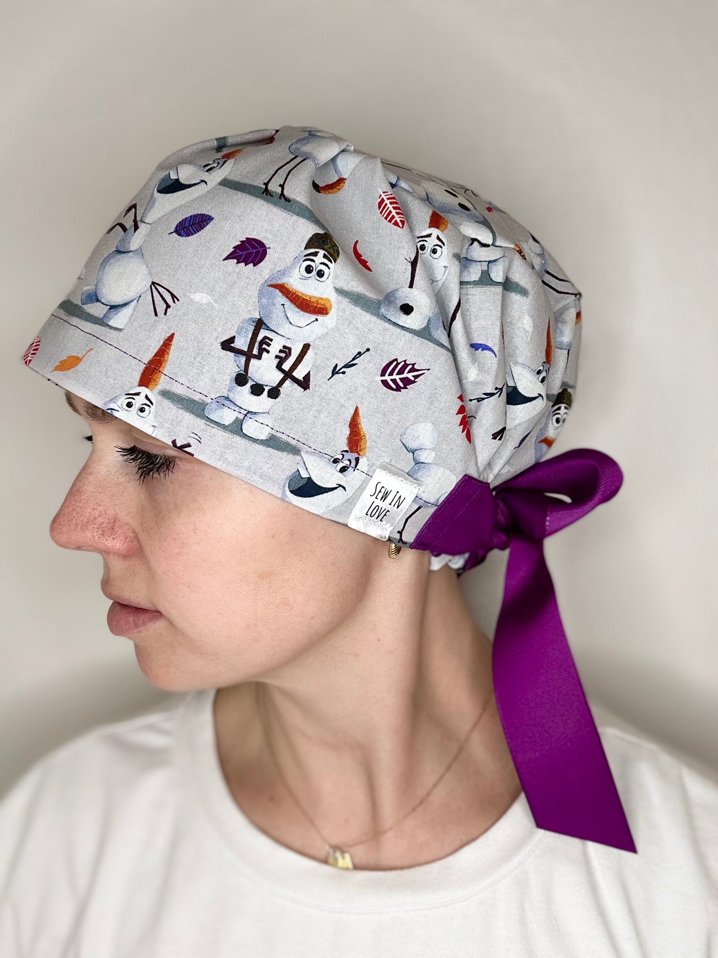 Ribbon Back- Silly Olaf: Euro-Style Scrub Cap