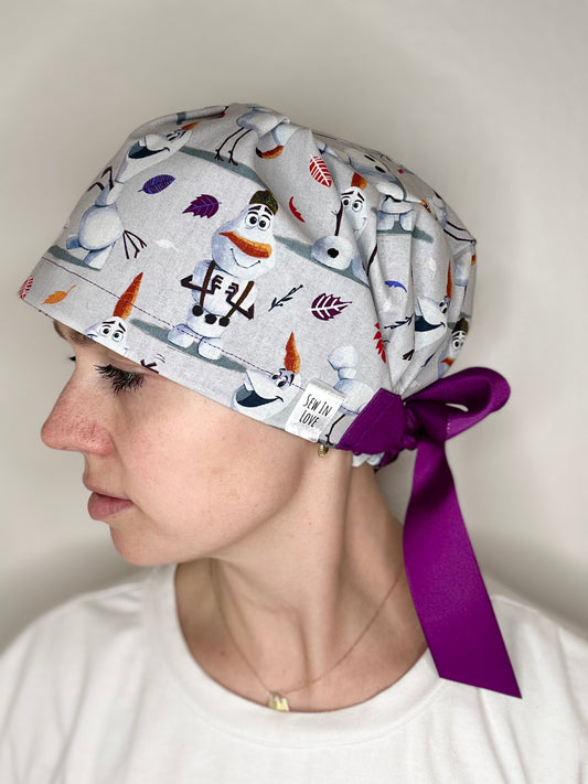 Ribbon Back- Silly Olaf: Euro-Style Scrub Cap