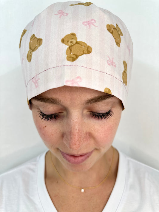 Toggle Back- Teddy Bears and Bows: Euro-Style Scrub Cap