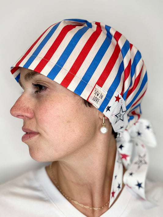 Ribbon Back-Stars and Stripes (One-Sided Ribbon): Euro-Style Scrub Cap