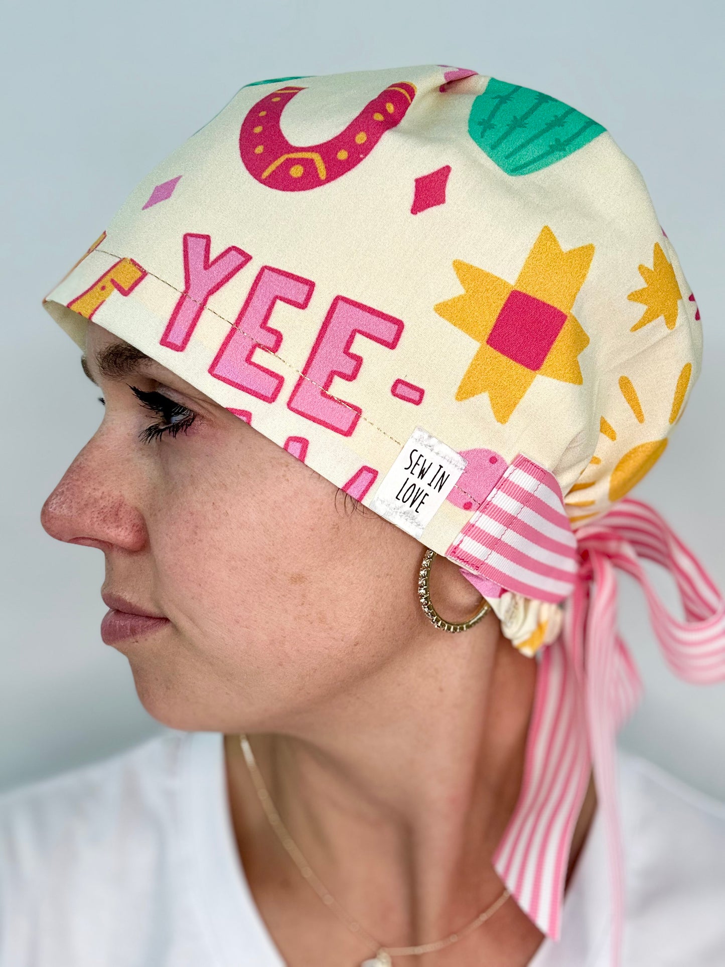 Ribbon Back- Yee Haw: Euro-Style Scrub Cap