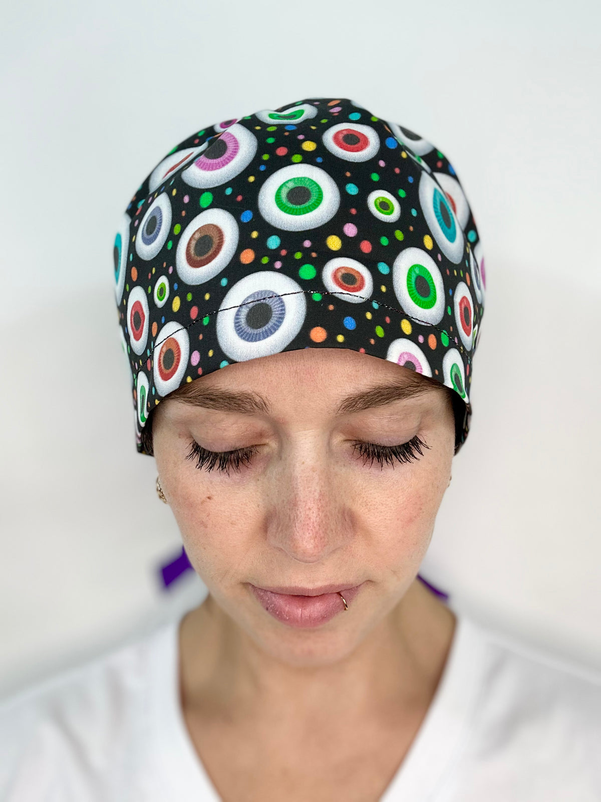 *Sneaky Print* Ribbon Back- Colorful Eyeballs: Euro-Style Scrub Cap