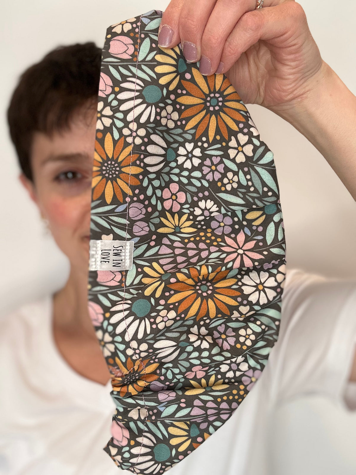 Toggle Back - Floral Mosaic: Euro-Style Scrub Cap