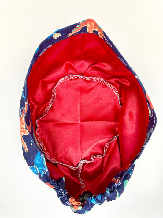 *Toggle Back* SATIN LINED- Space Dinos: Euro-Style Scrub Cap