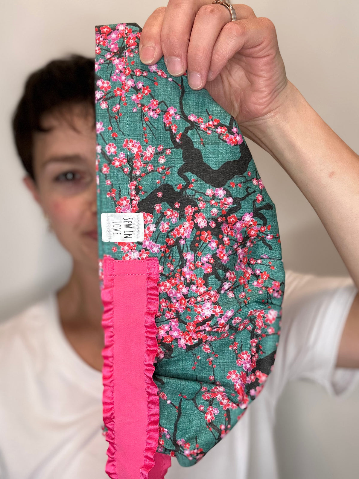 Ribbon Back-Cherry Blossoms: Euro-Style Scrub Cap