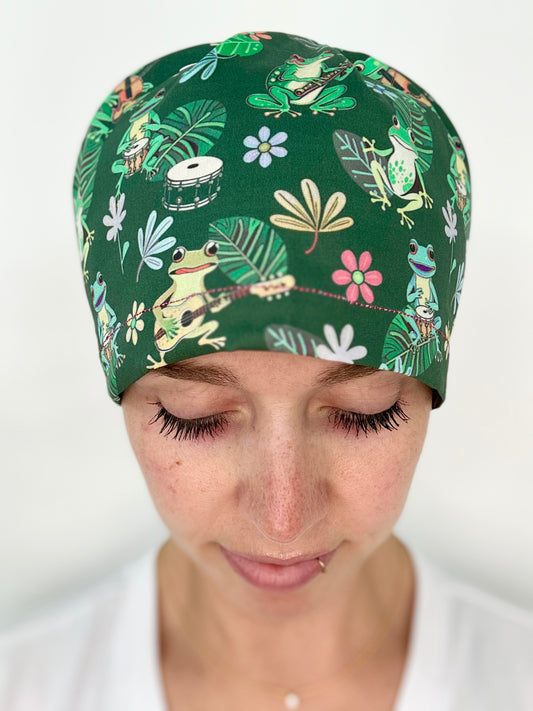 Toggle Back- Musical Frogs: Euro-Style Scrub Cap