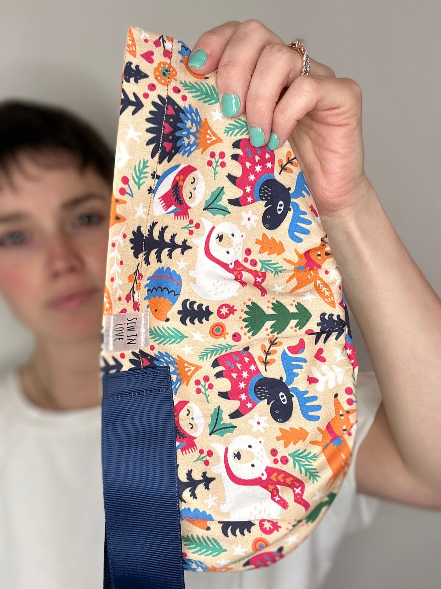 Ribbon Back- Woodland Animals: Euro-Style Scrub Cap