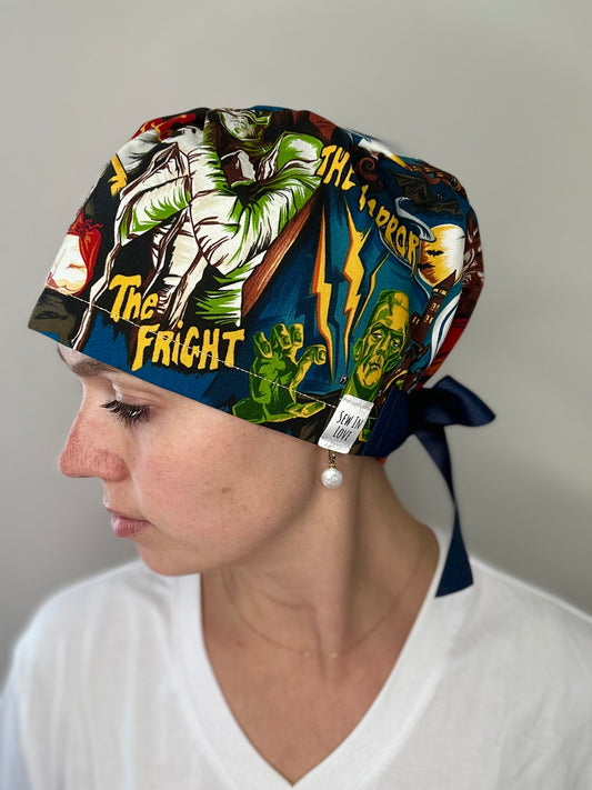 SATIN LINED- Old School Horror: Euro-Style Scrub Cap