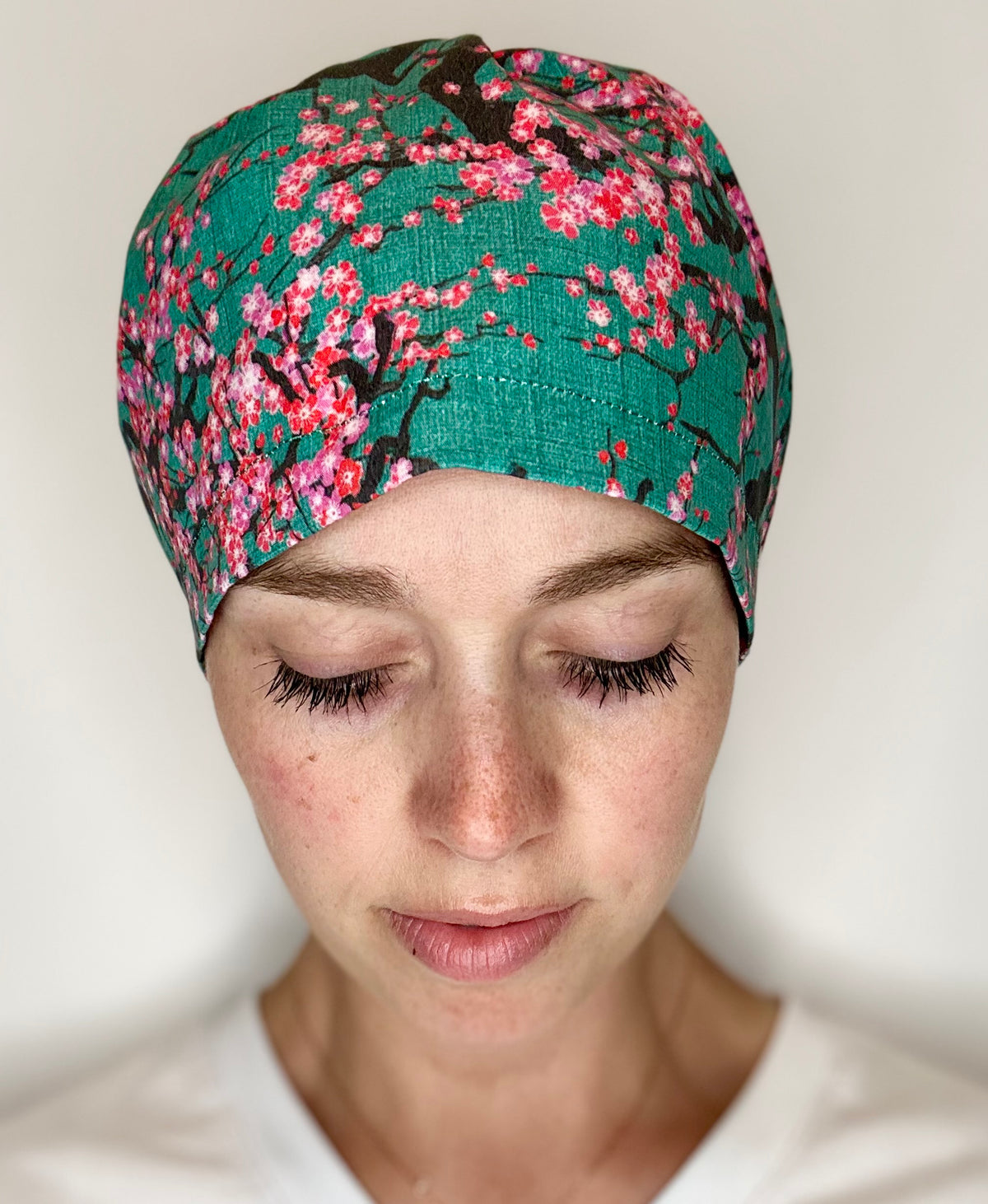Toggle Back- Cherry Blossoms: Euro-Style Scrub Cap