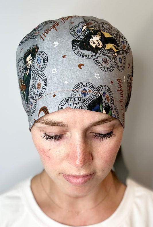 SATIN LINED- Grey Hocus Pocus: Euro-Style Scrub Cap