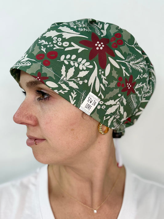 Toggle Back- Bold Poinsettias: Euro-Style Scrub Cap