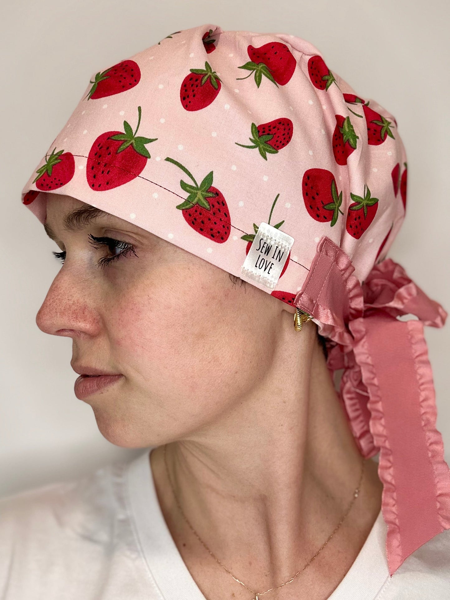 Ribbon Back-Cutesy Strawberries: Euro-Style Scrub Cap