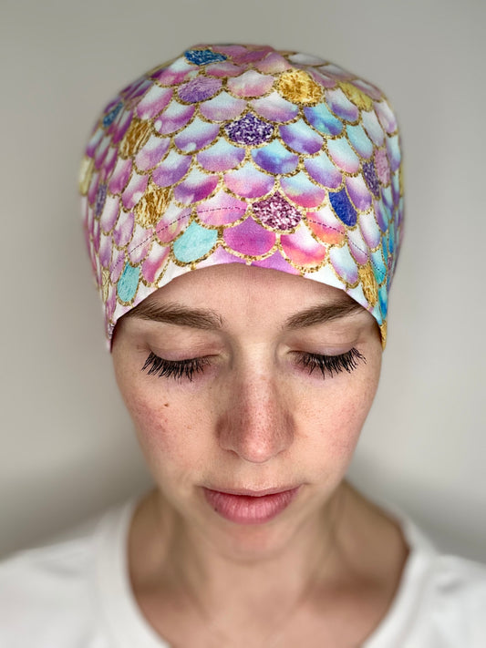 Toggle Back- Sparkly Mermaid: Euro-Style Scrub Cap