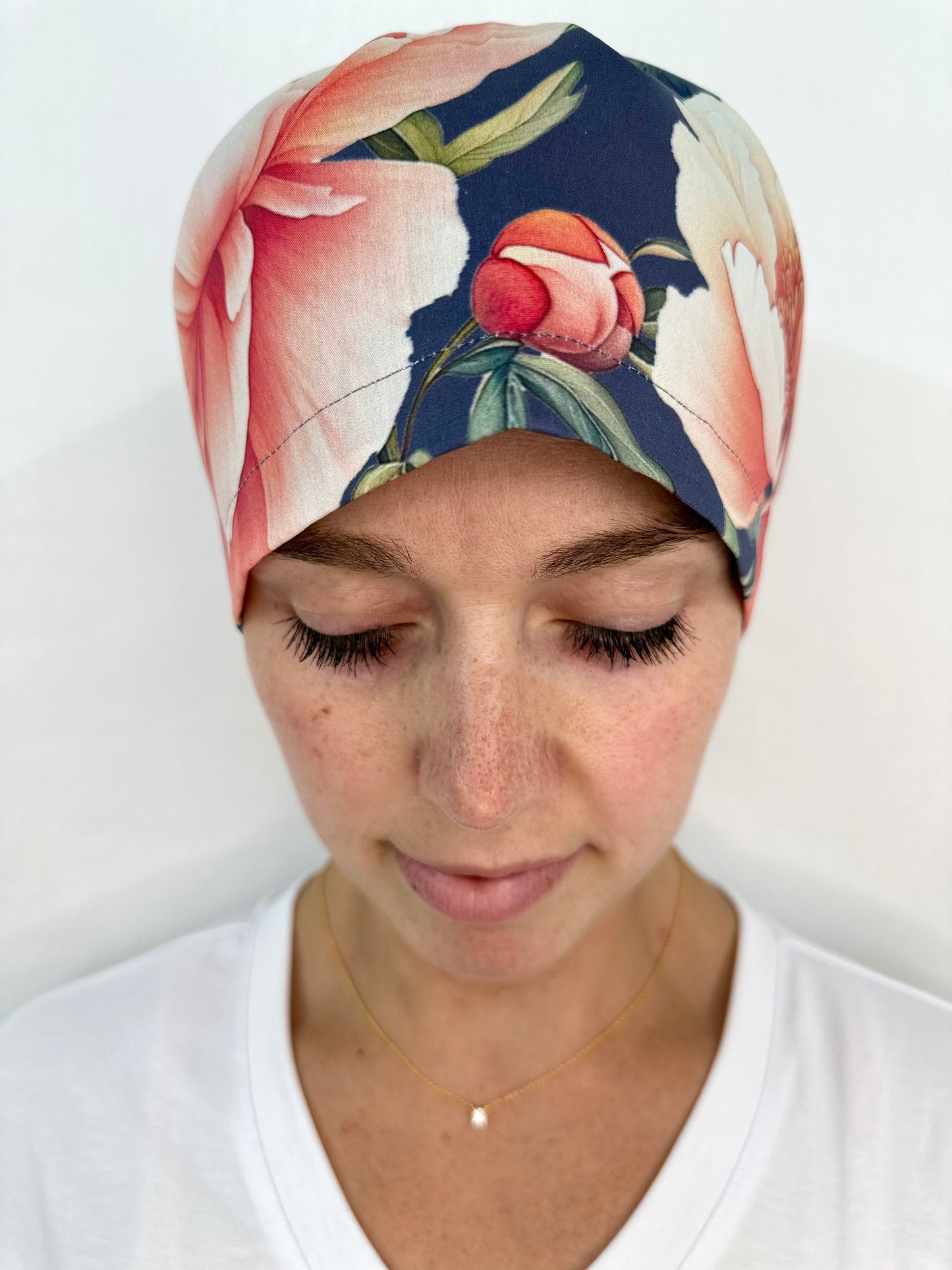 Toggle Back- Romantic Peonies: Euro-Style Scrub Cap