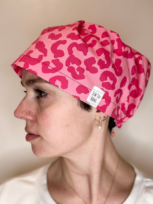 Toggle Back- Girlie Leopard: Euro-Style Scrub Cap