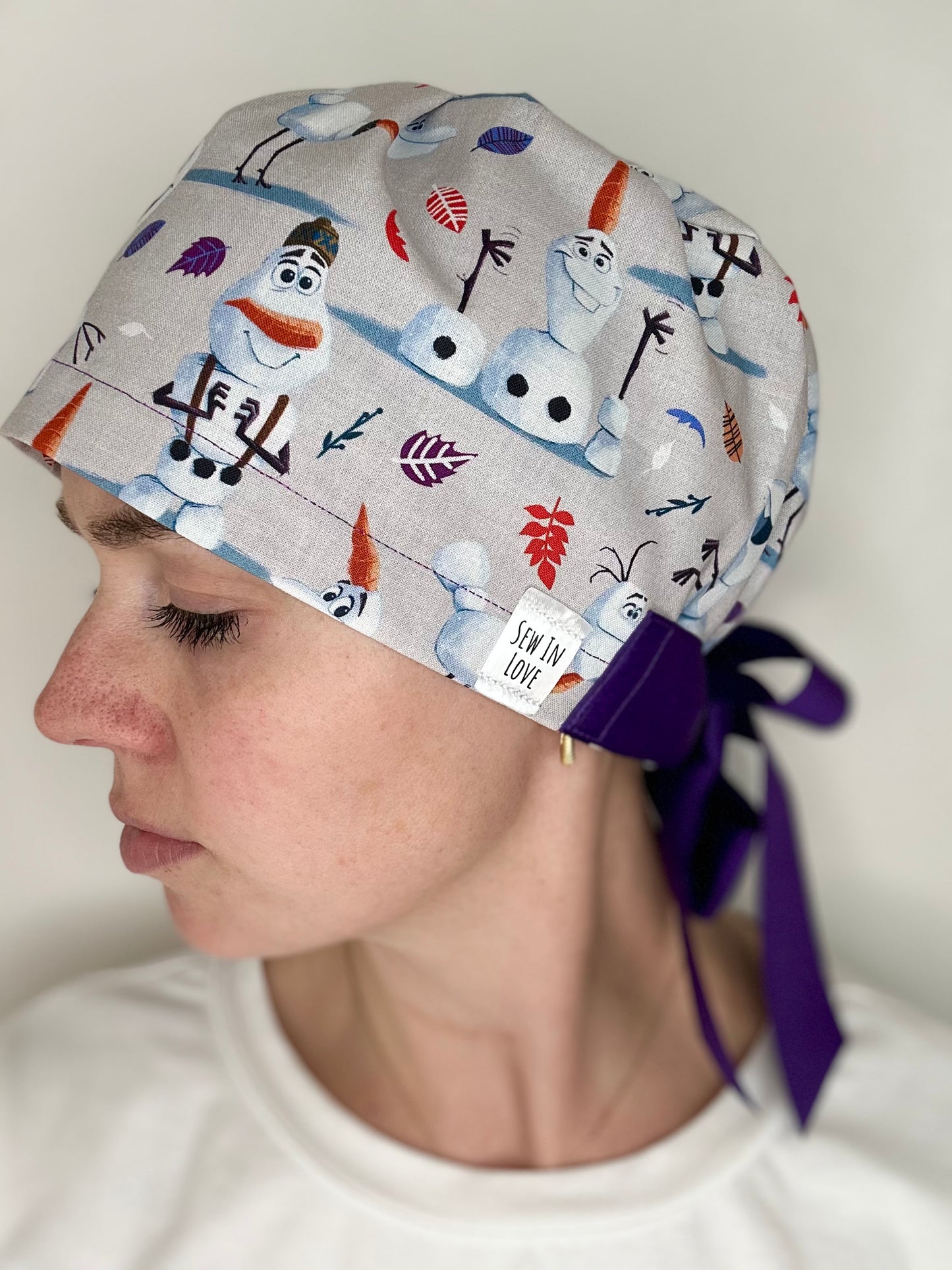 Ribbon Back- Silly Olaf: Euro-Style Scrub Cap
