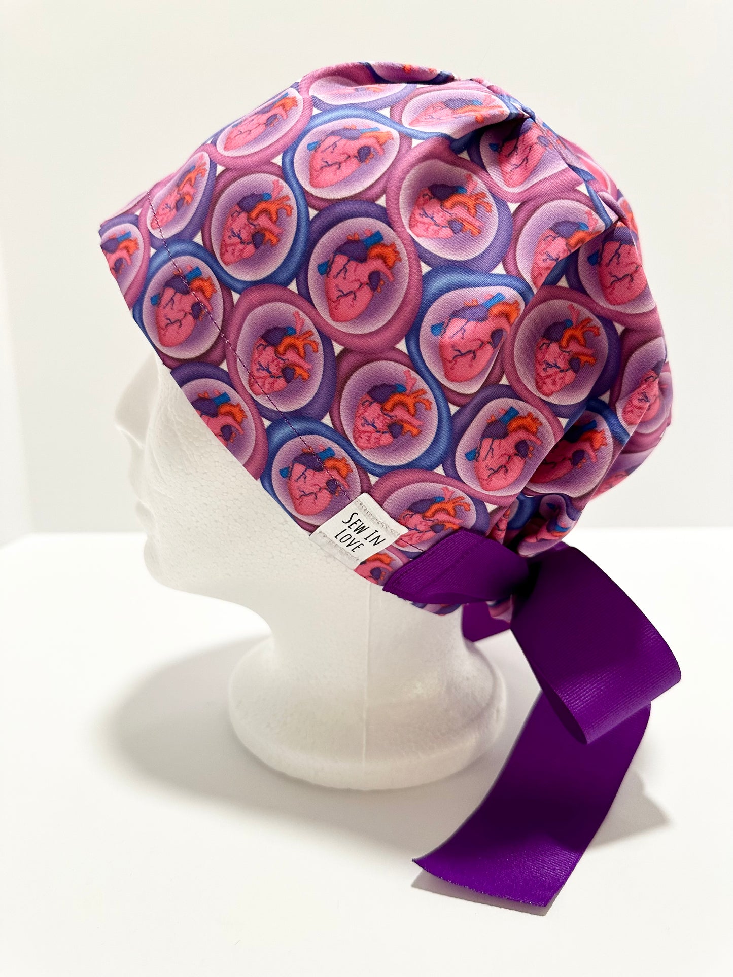 SATIN LINED- Electric Hearts: Euro-Style Scrub Cap