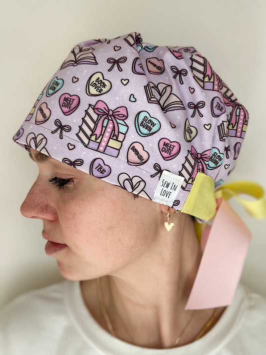 Ribbon Back- Book Lovers (Mismatched Ribbons): Euro-Style Scrub Cap