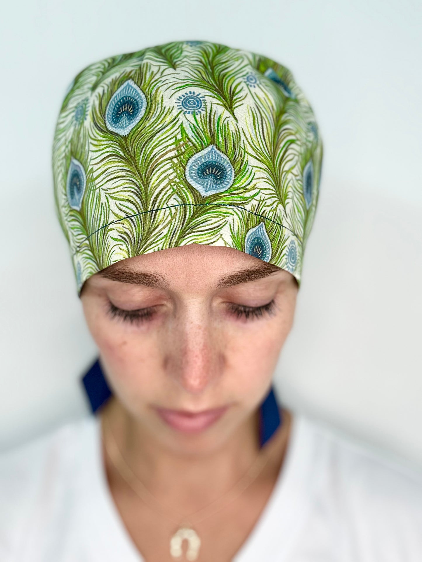 Ribbon Back - Peacock Feathers: Euro-Style Scrub Cap