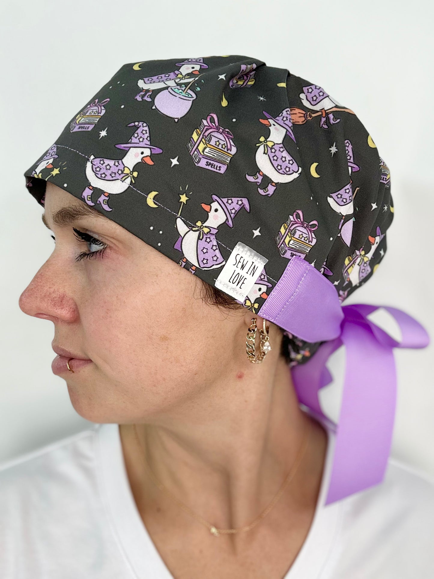 Ribbon Back- Witchy Silly Goose: Euro-Style Scrub Cap