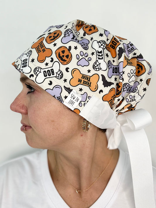 Ribbon Back- Halloween for the Pups: Euro-Style Scrub Cap