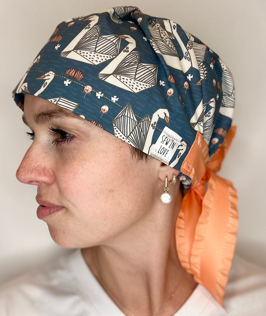 Ribbon Back-Origami Swans: Euro-Style Scrub Cap
