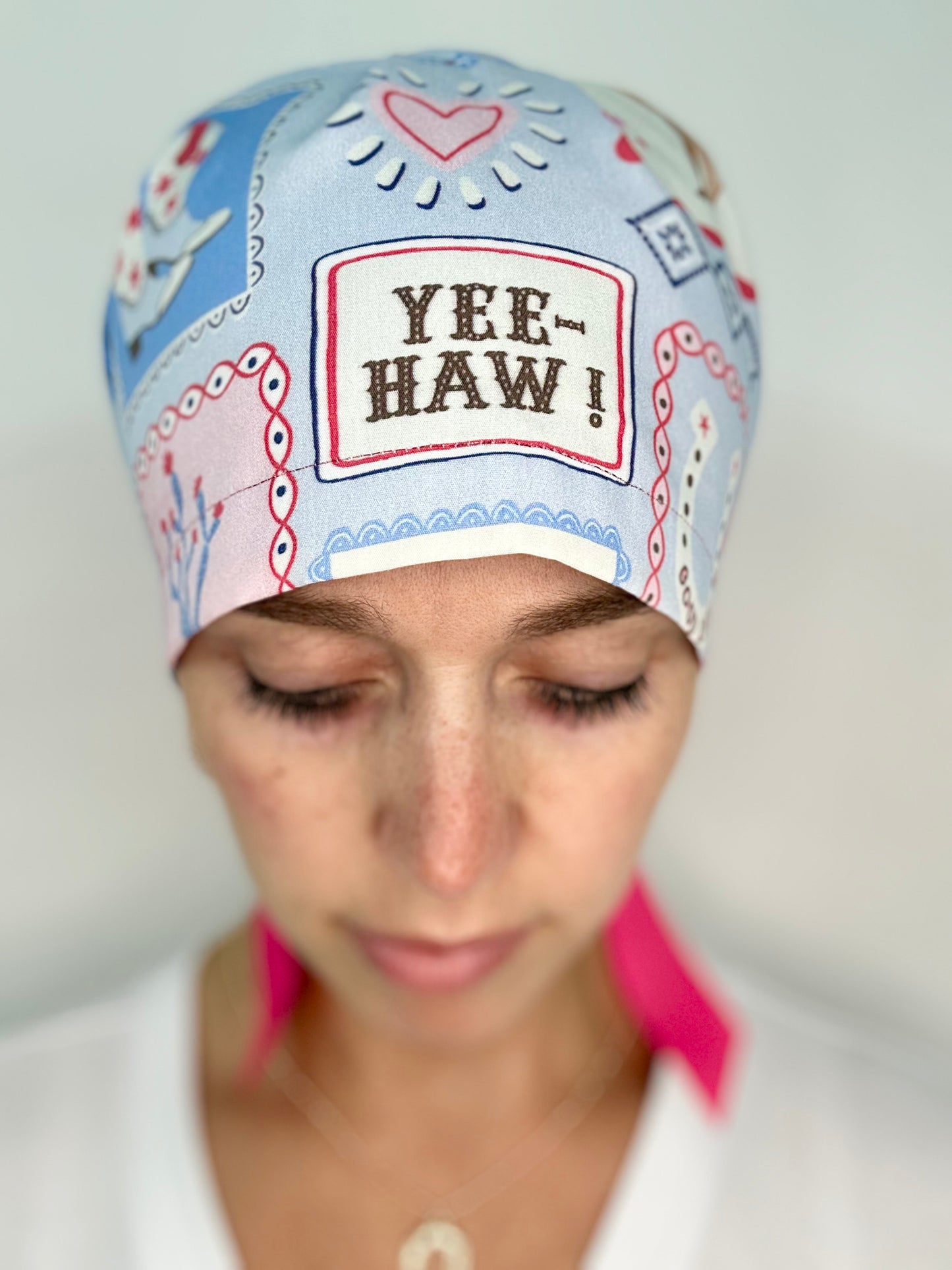 Ribbon Back - Cowgirl Postage: Euro-Style Scrub Cap