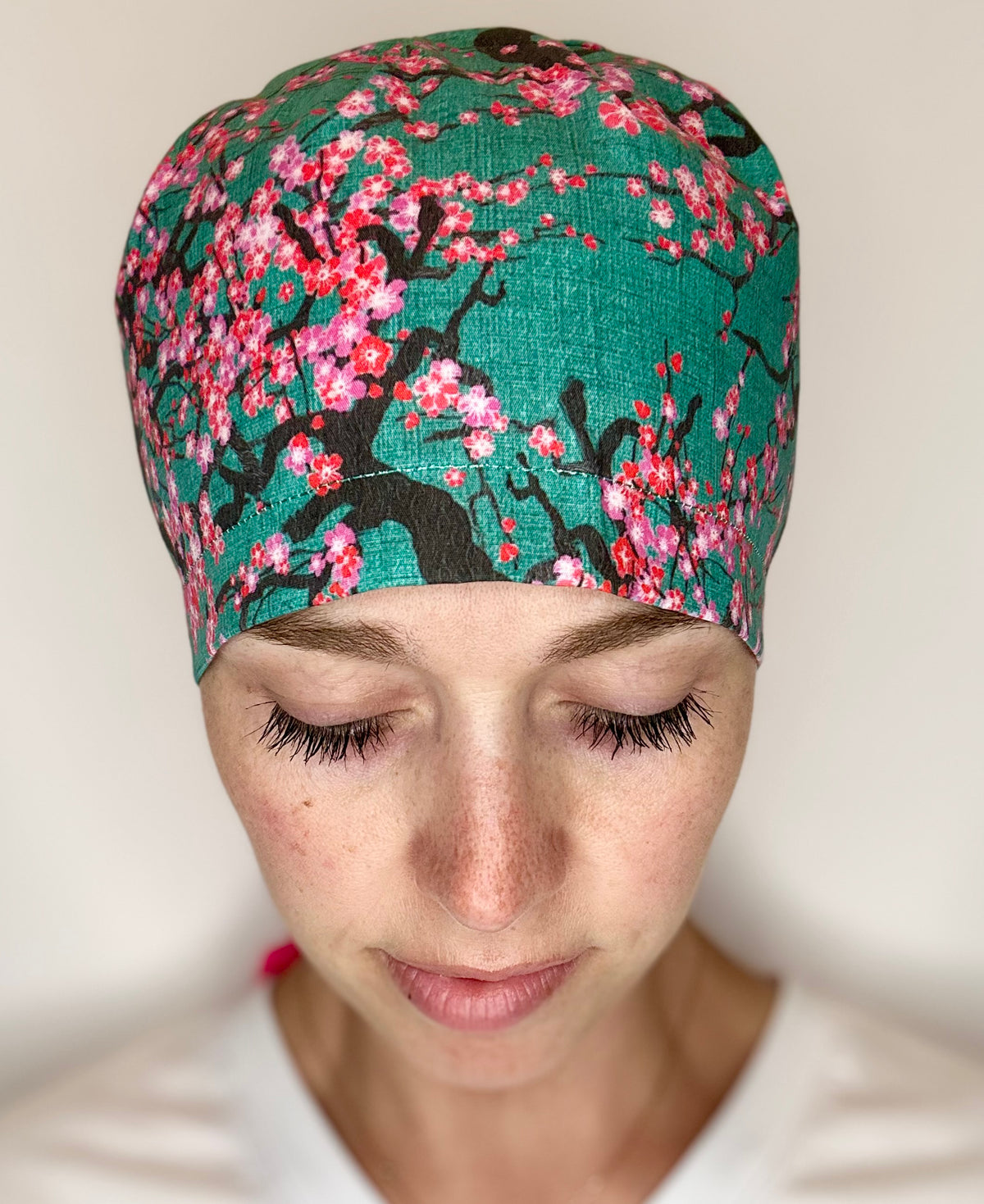 Ribbon Back-Cherry Blossoms: Euro-Style Scrub Cap