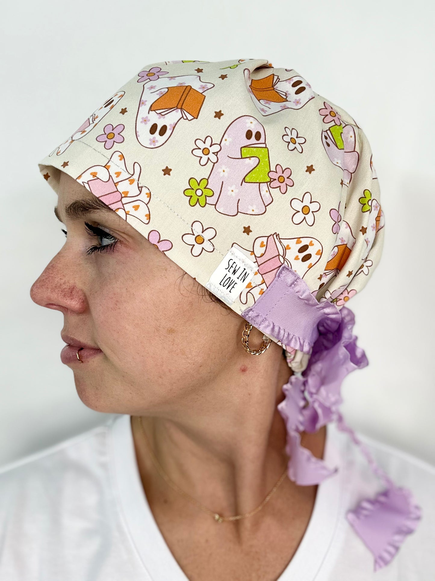 Ribbon Back- BOOOk Lovers: Euro-Style Scrub Cap