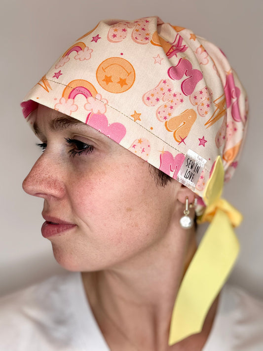 Ribbon Back-Bubble Letter MAMA: Euro-Style Scrub Cap