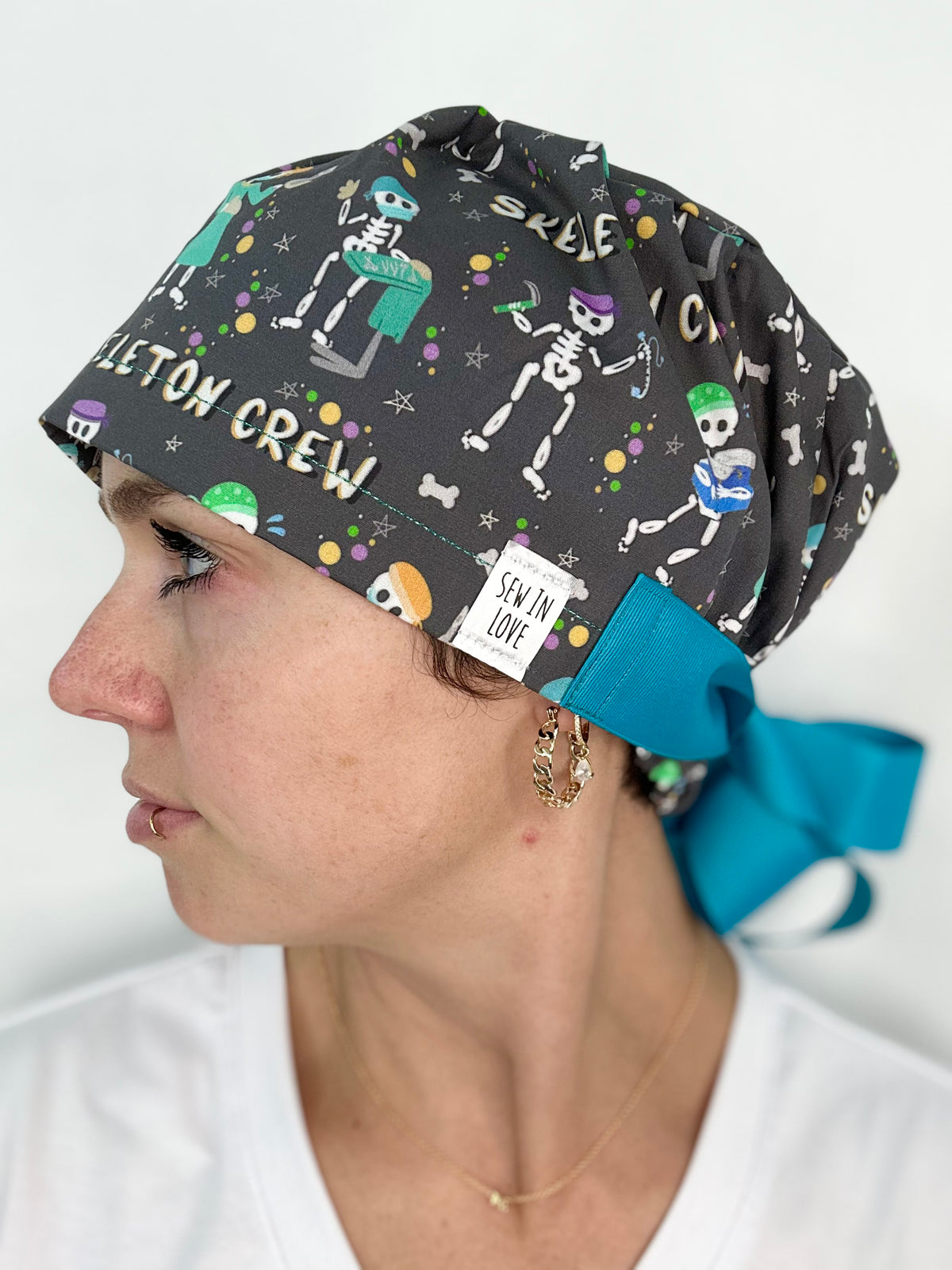 Ribbon Back- Skeleton Crew: Euro-Style Scrub Cap