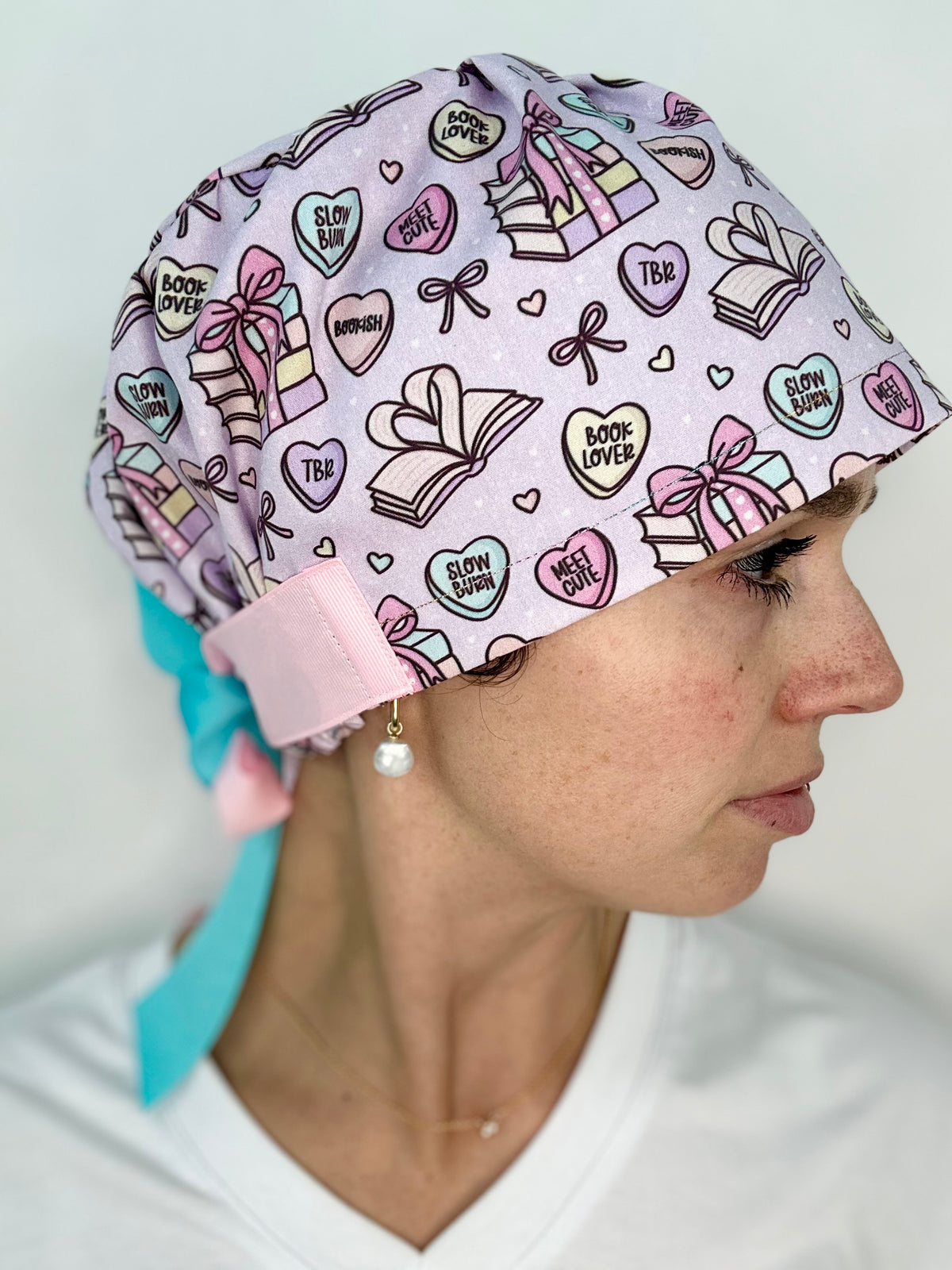 Ribbon Back- Book Lovers (Mismatched Ribbons): Euro-Style Scrub Cap